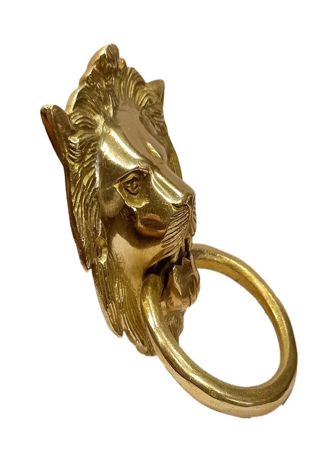 athizay Door Knocker Brass Metal Narsimha| Lion| Capricorn| Buddha Gold Finish Decorative Showpiece Brass Door Knocker (Lion Face) - Image 3